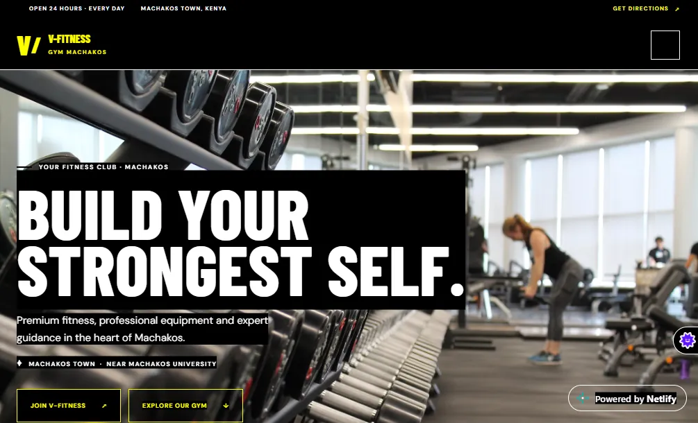 V-Fitness Gym Machakos website homepage screenshot